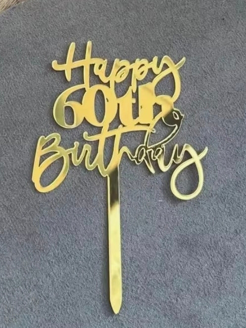 Gold Acrylic Happy 60th Cake Topper