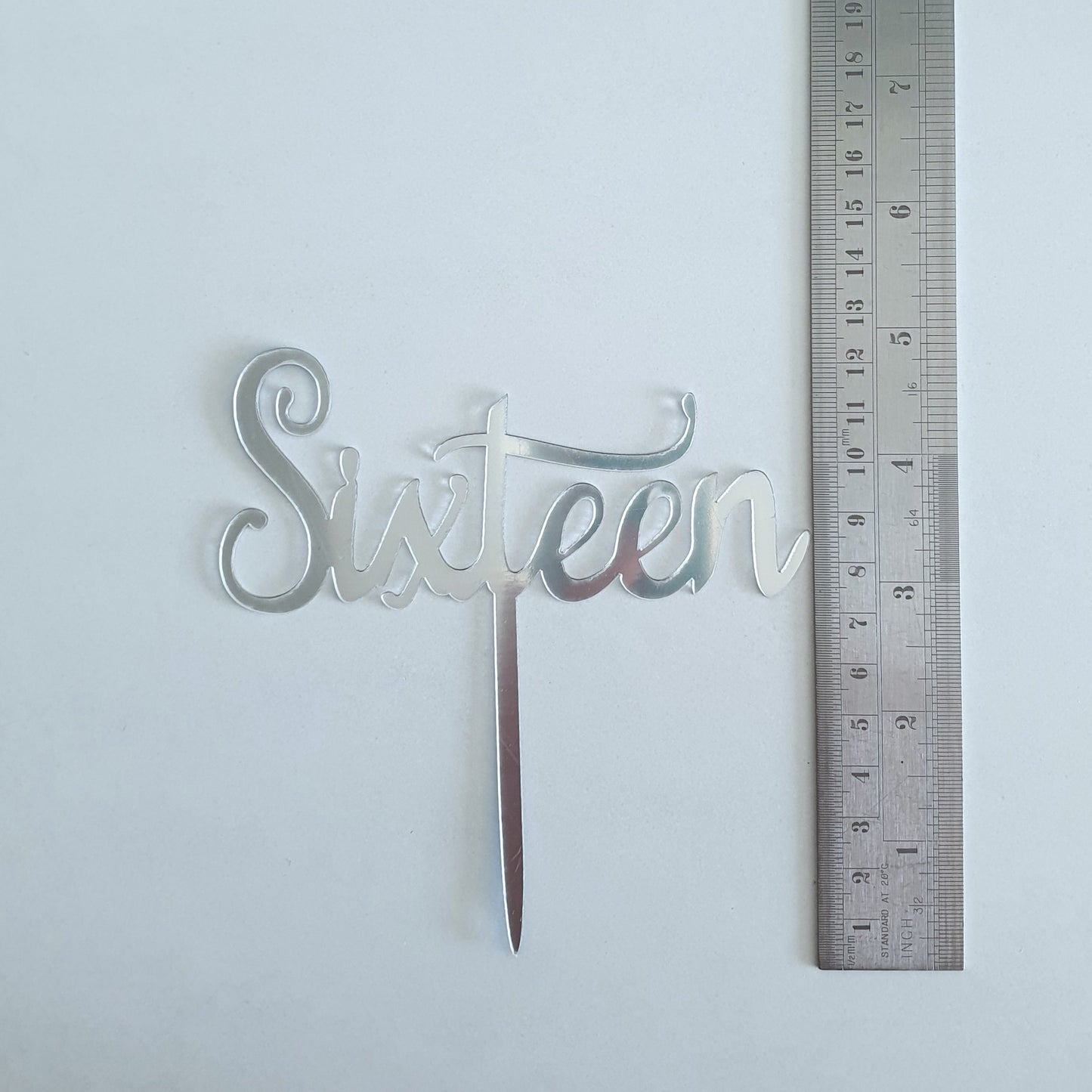 Silver Acrylic Sixteen Cake Topper