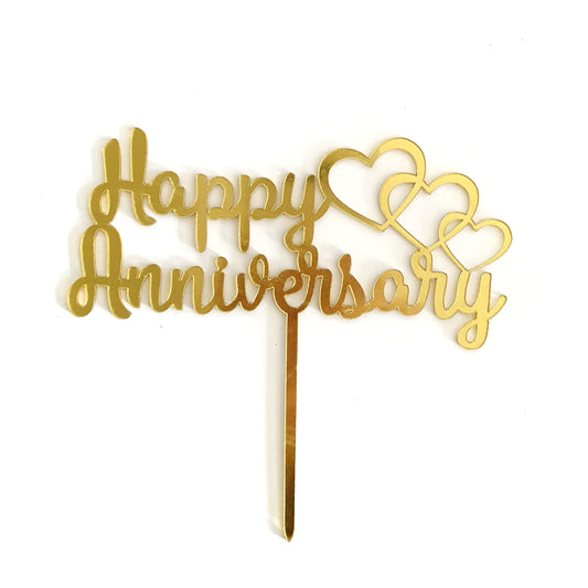 Gold Acrylic Happy Anniversary Cake Topper