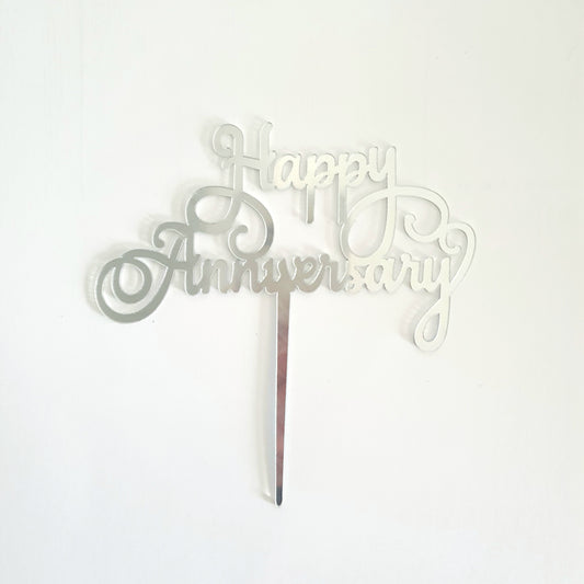 Silver Acrylic Happy Anniversary Cake Topper