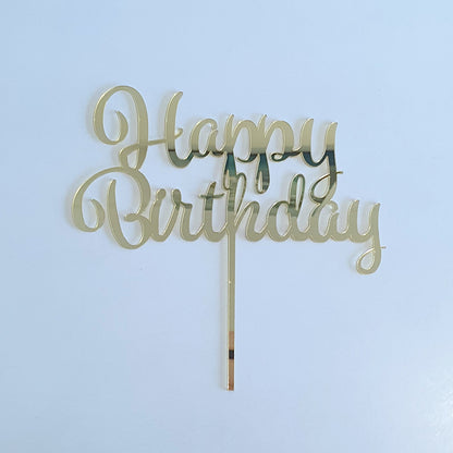 Gold Acrylic Happy Birthday Cake Topper Large