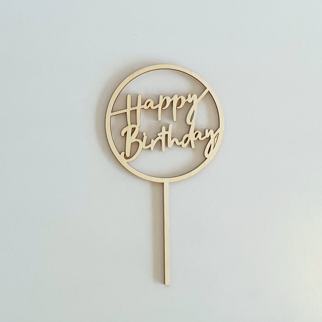 Wooden Happy Birthday Cake Topper
