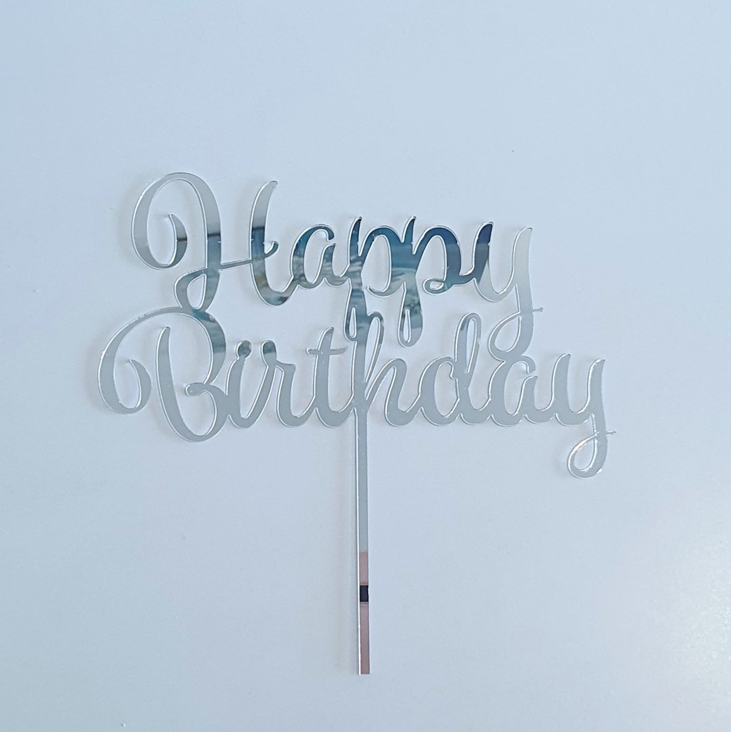 Silver Acrylic Happy Birthday Cake Topper Large